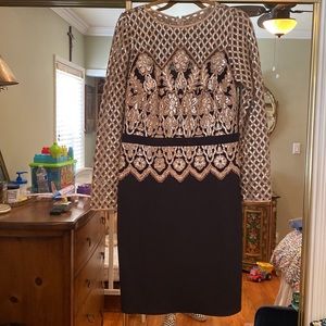 Tadashi Shoji Sequin Lace Long-Sleeve Crepe Cocktail Dress